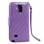 Wholesale Samsung Galaxy Note 4 Glossy Quilted Flip Leather Wallet Case w Stand and Strap (Purple)